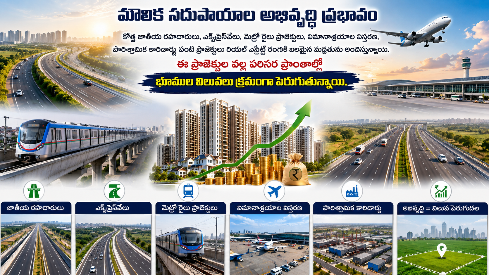 మౌలిక సదుపాయాల అభివృద్ధితో రియల్ ఎస్టేట్కు కొత్త ఊపు.. భూముల విలువలు భారీగా పెరుగుతున్నాయి