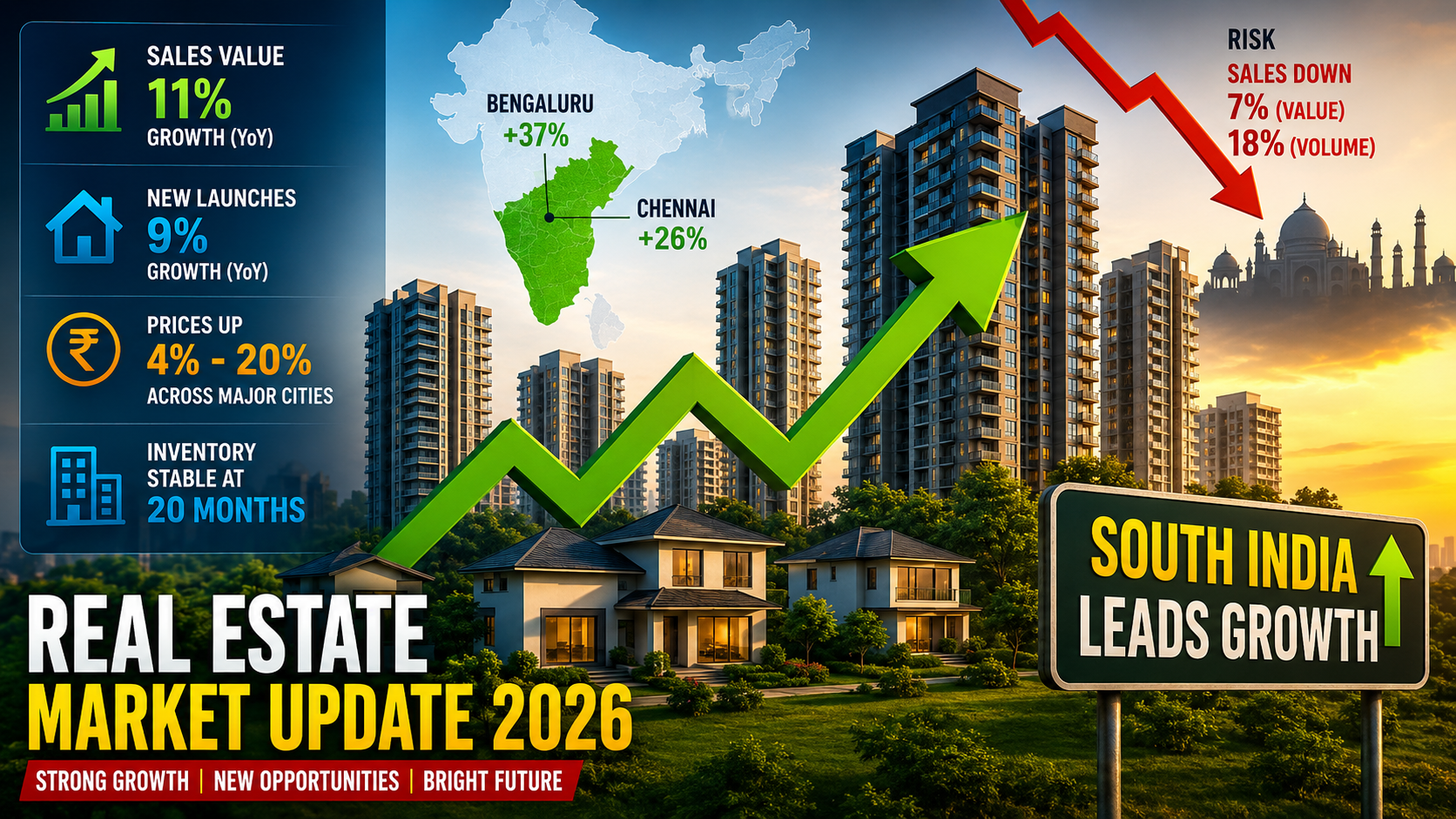 2026లో భారత రియల్ ఎస్టేట్ మార్కెట్ జోరు – దక్షిణ భారతం వృద్ధిలో అగ్రస్థానం! 🏡📈