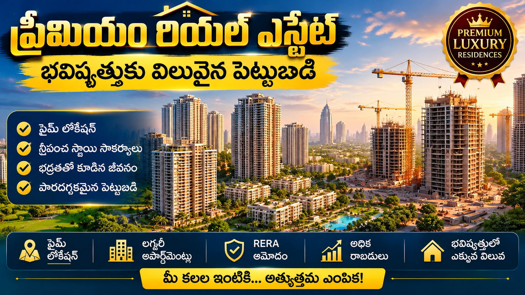 ప్రీమియం రియల్ ఎస్టేట్ – భవిష్యత్తుకు విలువైన పెట్టుబడి