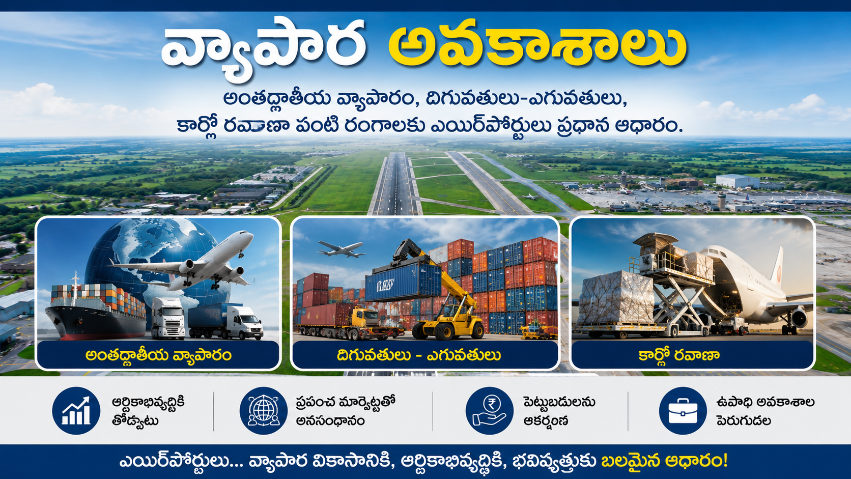 ఎయిర్పోర్టులు – వ్యాపార అభివృద్ధికి బలమైన పునాది