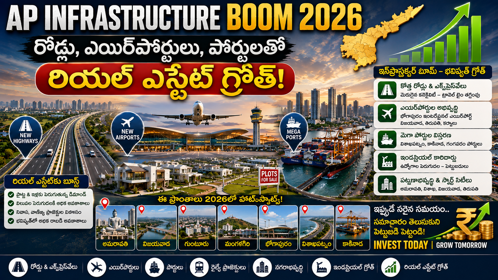 AP Infrastructure Boom 2026.. రోడ్లు, ఎయిర్పోర్టులు, పోర్టులతో రియల్ ఎస్టేట్ గ్రోత్
