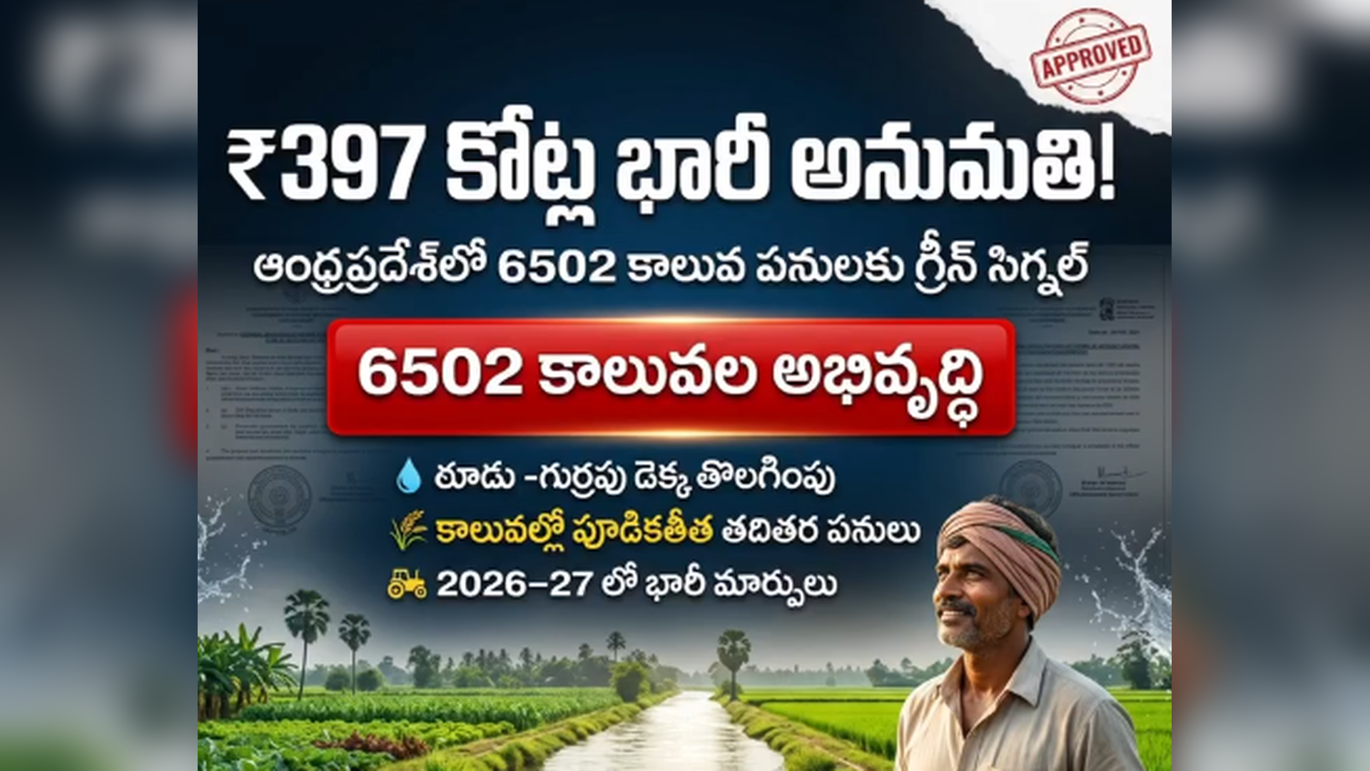 ₹397 కోట్ల భారీ అనుమతి! ఆంధ్రప్రదేశ్లో 6502 కాలువల పనులకు గ్రీన్ సిగ్నల్