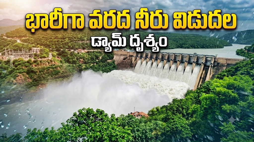 శ్రీశైలం ప్రాజెక్ట్ గేట్లు ఎత్తివేత | భారీగా కృష్ణా వరద నీరు విడుదల |