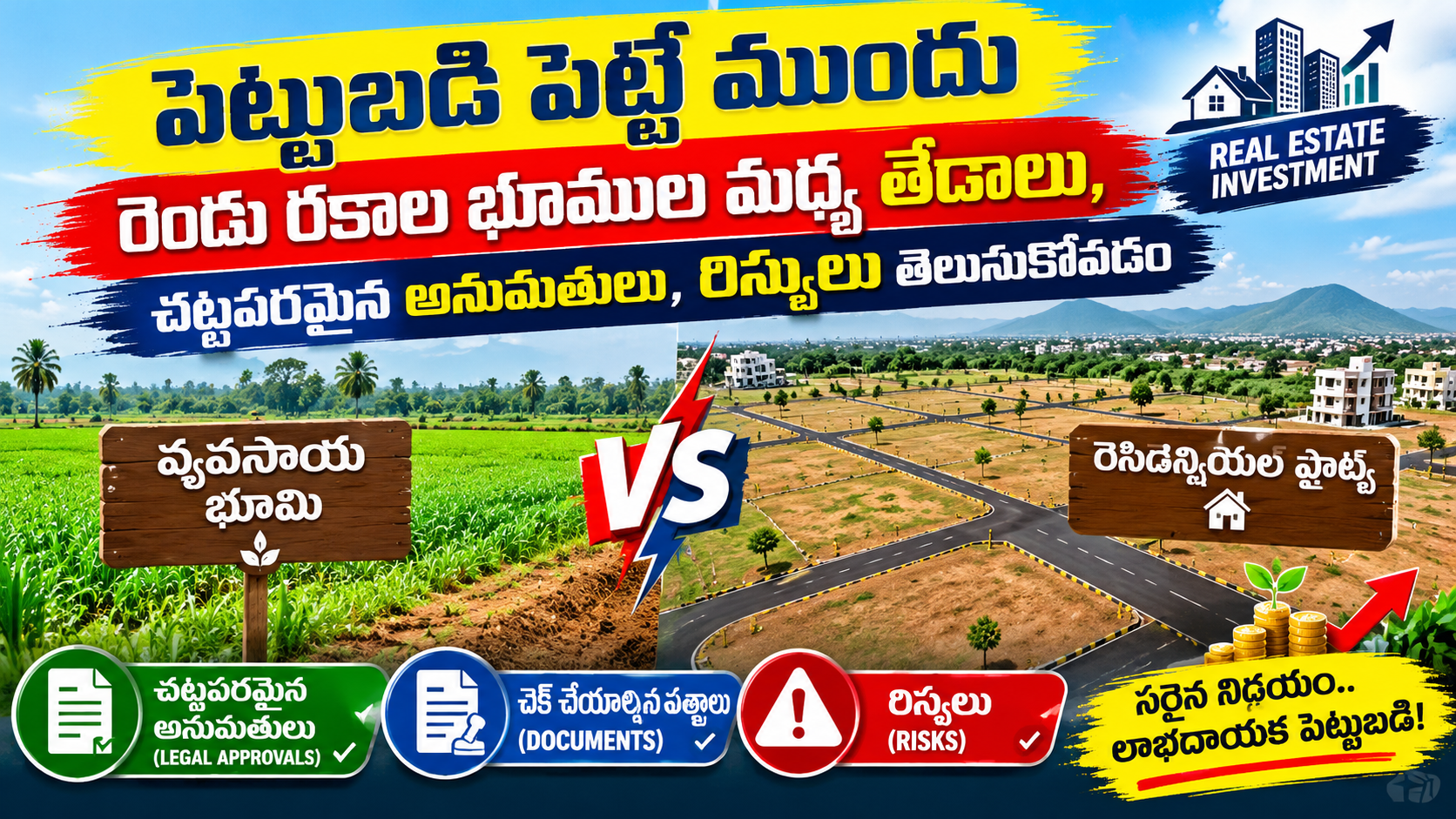 వ్యవసాయ భూమా? రెసిడెన్షియల్ ప్లాటా? 🏡 ఏది బెస్ట్ ఇన్వెస్ట్మెంట్? | భూమి కొనేముందు ఇవి తెలుసుకోండి!