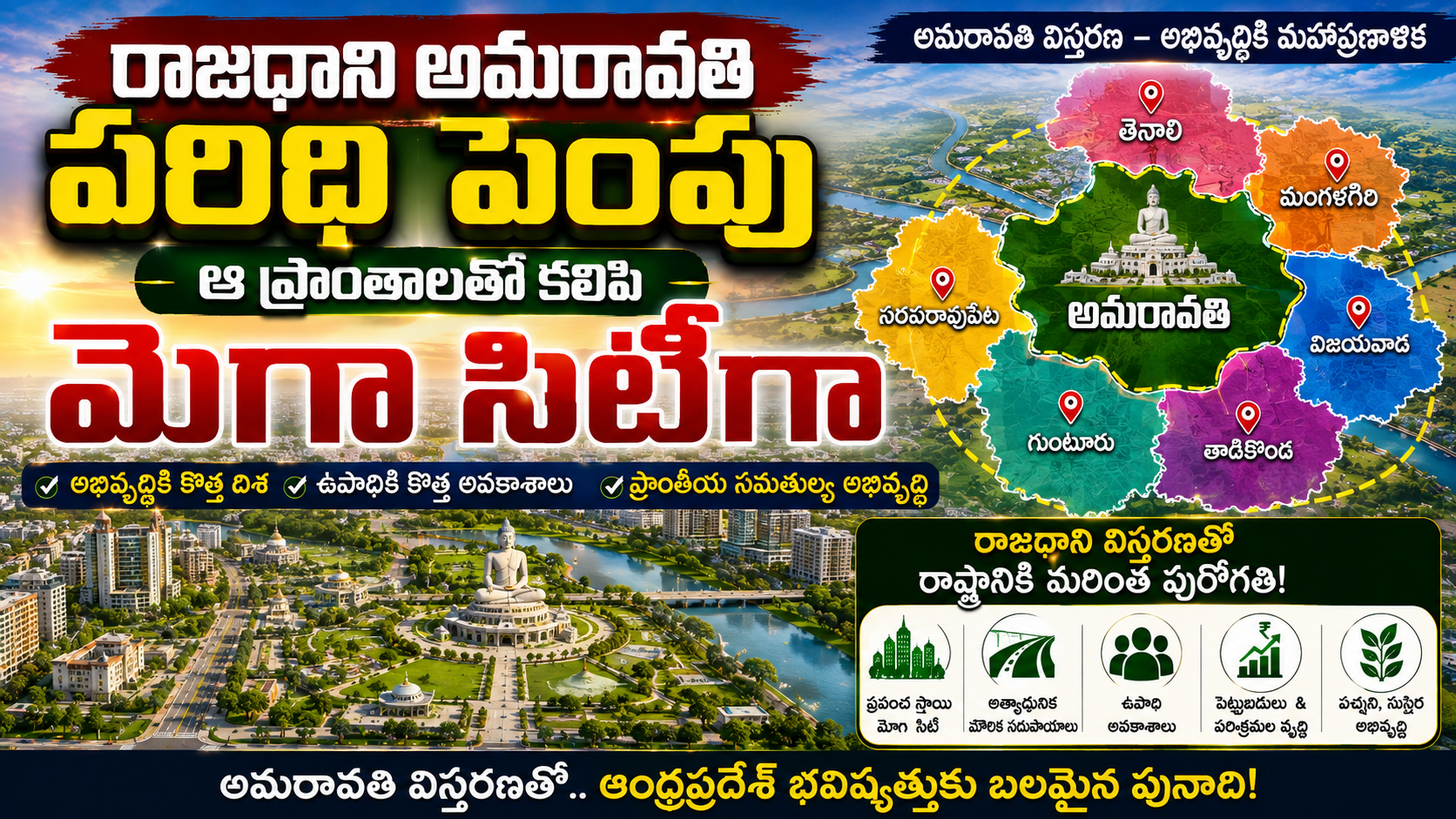 అమరావతి మెగా సిటీగా విస్తరణ..! 🏙️ రాజధాని పరిధి పెంపుతో భారీ అభివృద్ధికి శ్రీకారం