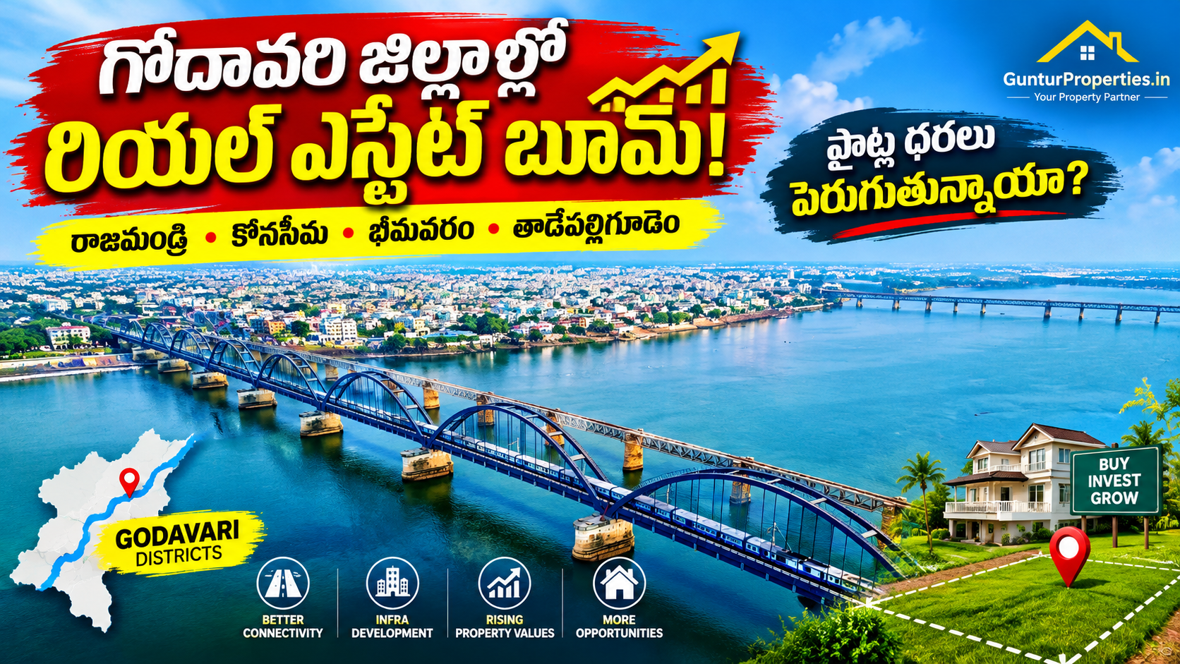 గోదావరి జిల్లాల్లో రియల్ ఎస్టేట్ బూమ్! 🚀 రాజమండ్రి, కోనసీమ, భీమవరం ప్రాంతాల్లో భూముల ధరలు పెరుగుతున్నాయా?