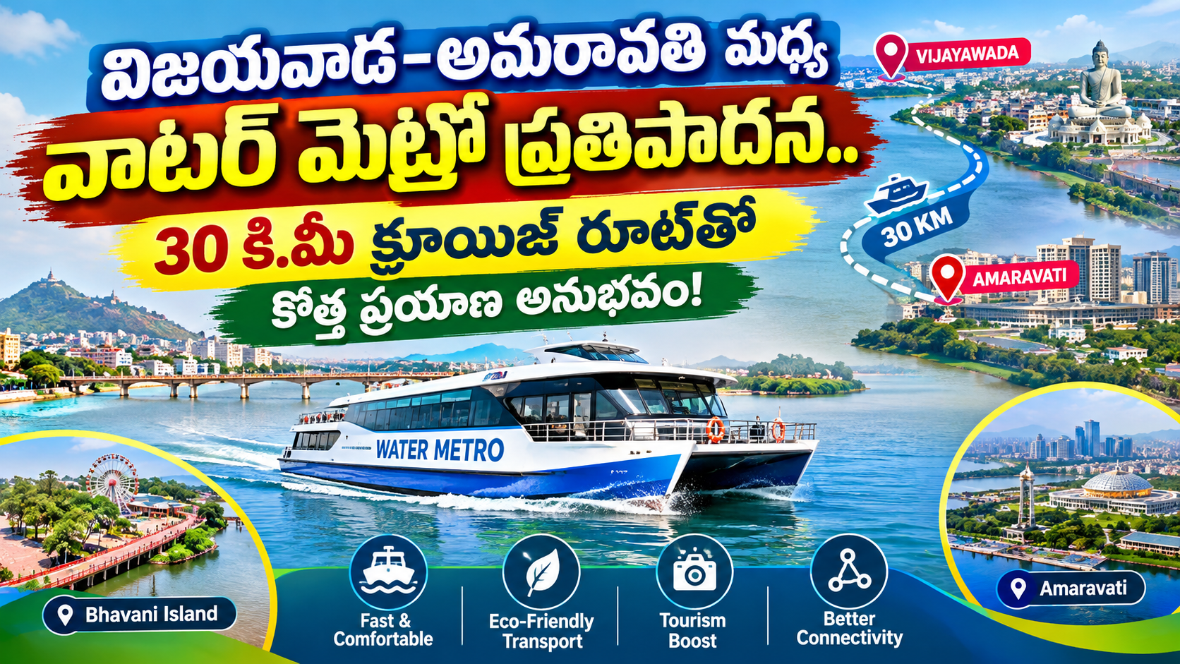 విజయవాడ–అమరావతి మధ్య వాటర్ మెట్రో ప్రతిపాదన.. 30 కి.మీ క్రూయిజ్ రూట్తో కొత్త ప్రయాణ అనుభవం!